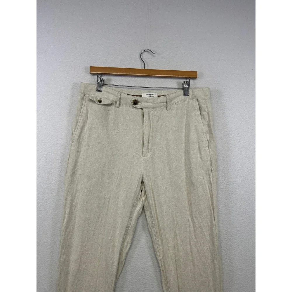 Coastal Old Money Banana Republic Men 32x32 Beige Linen Blend Slim Straight Pant